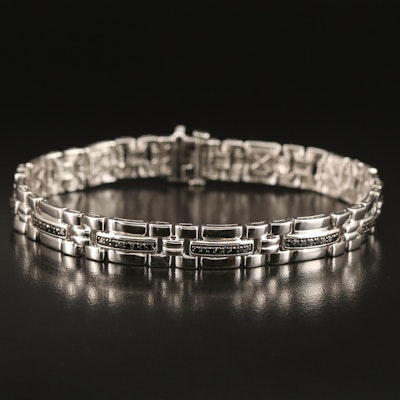 Sterling Diamond Square Link Bracelet