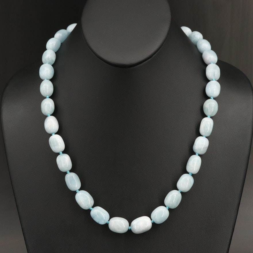 Aquamarine Beaded Necklace with 14K Clasp
