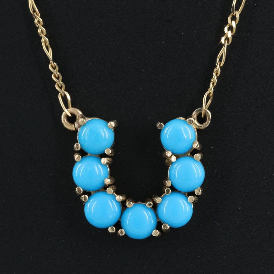 10K Imitation Turquoise Horseshoe Necklace