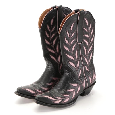 The Old Gringo Western Boots in Black Leather with Pink Leather Underlays