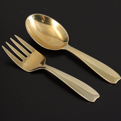 Tiffany & Co. Sterling Silver Gilt Child's Spoon and Fork , 1907-1947