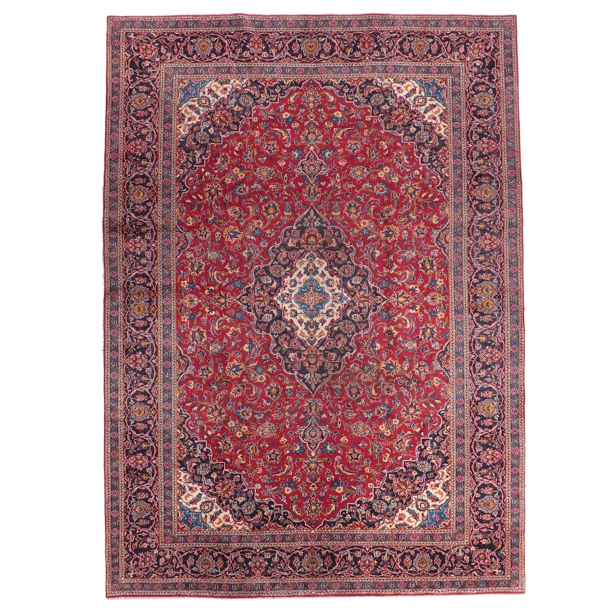 9'6 x 13'4 Hand-Knotted Persian Kashan Room Sized Rug