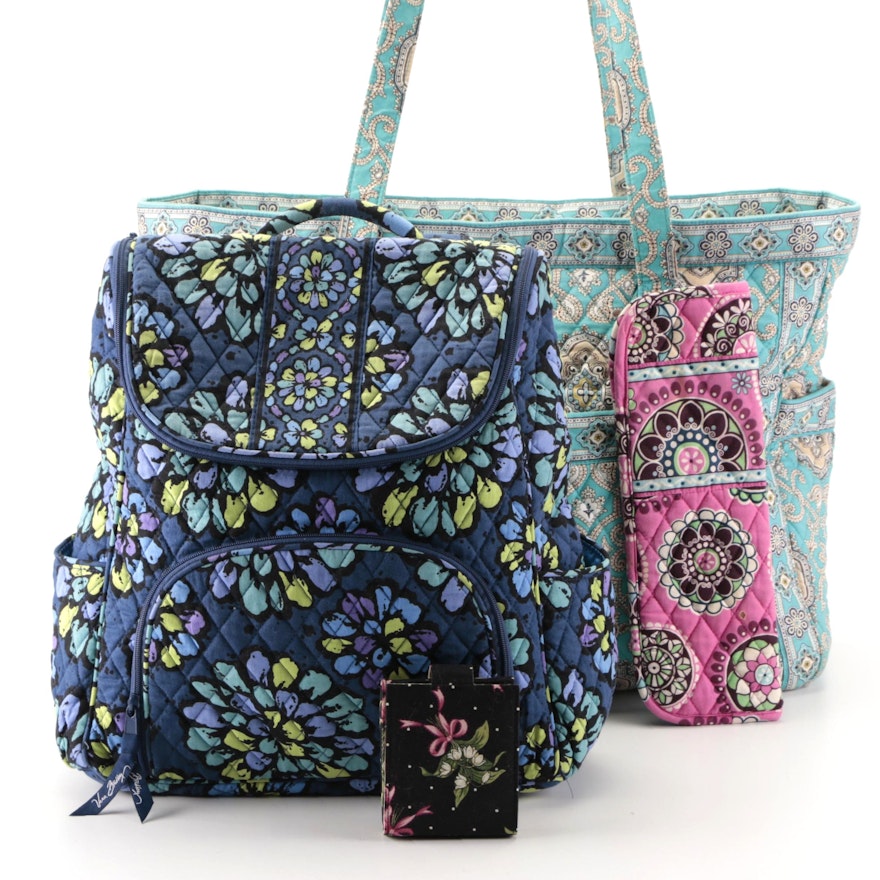 Vera Bradley Cotton Weekender Bag, Backpack, Travel Alarm, and Flat Iron Cover