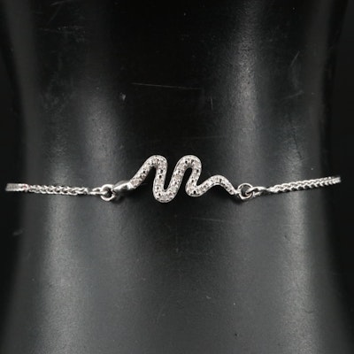 Sterling Diamond Squiggle Bolo Bracelet
