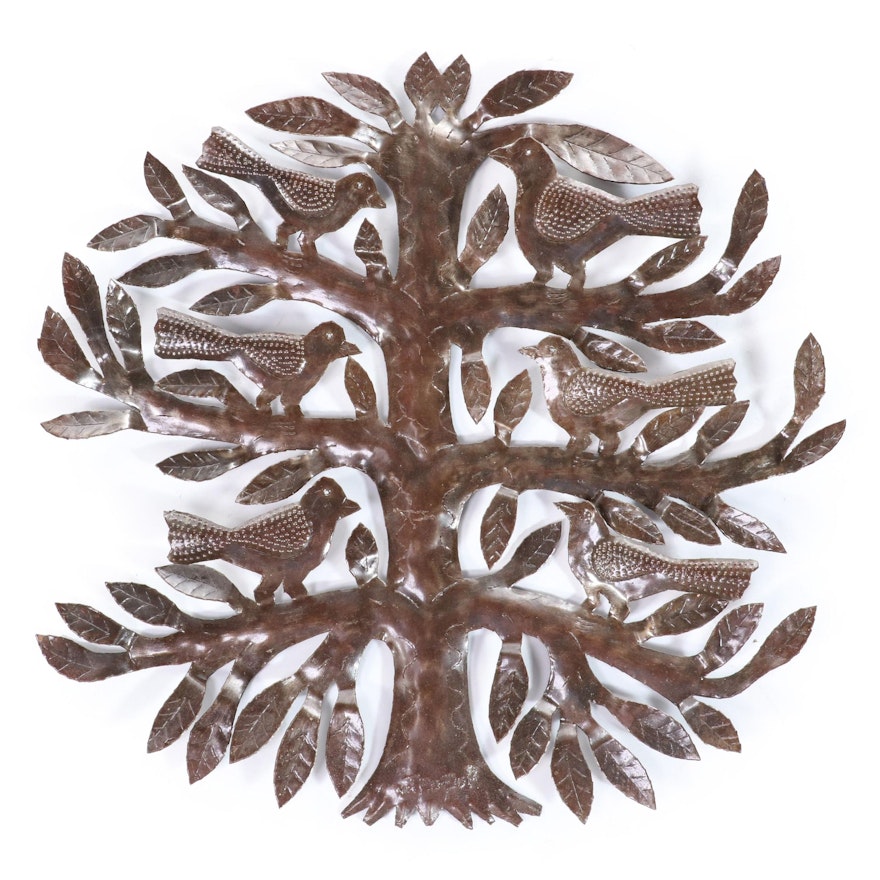 Jhonson Augustin Patinated and Hand-Cut Metal Tree of Life Wall Sculpture