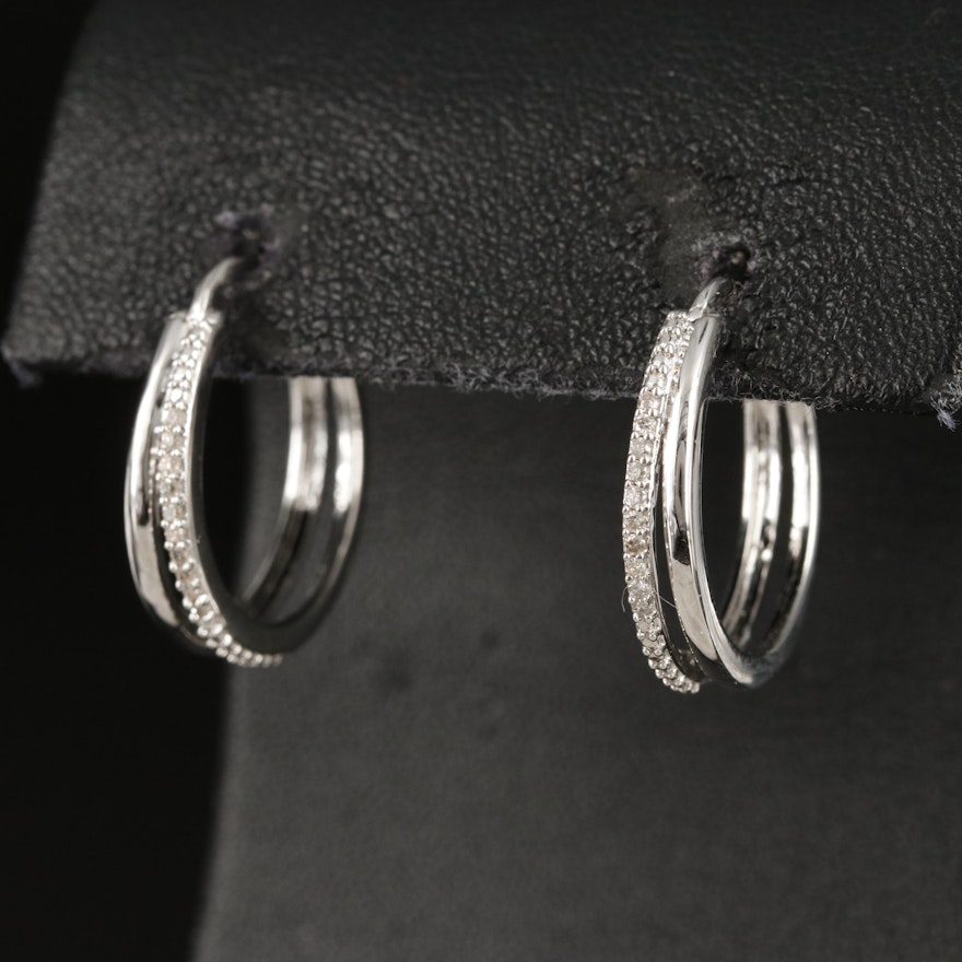 Sterling Diamond Double Hoop Earrings