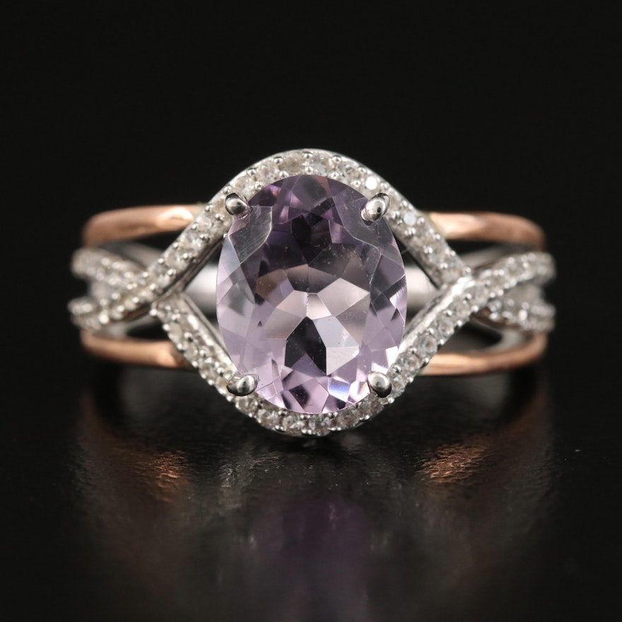 Sterling Amethyst and Sapphire Ring with 10K Accent
