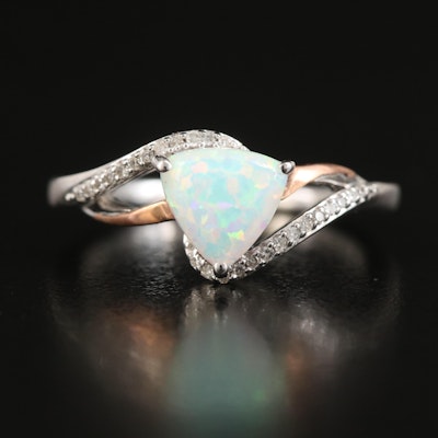Sterling Opal and Diamond Ring with 10K Rose Gold Accents