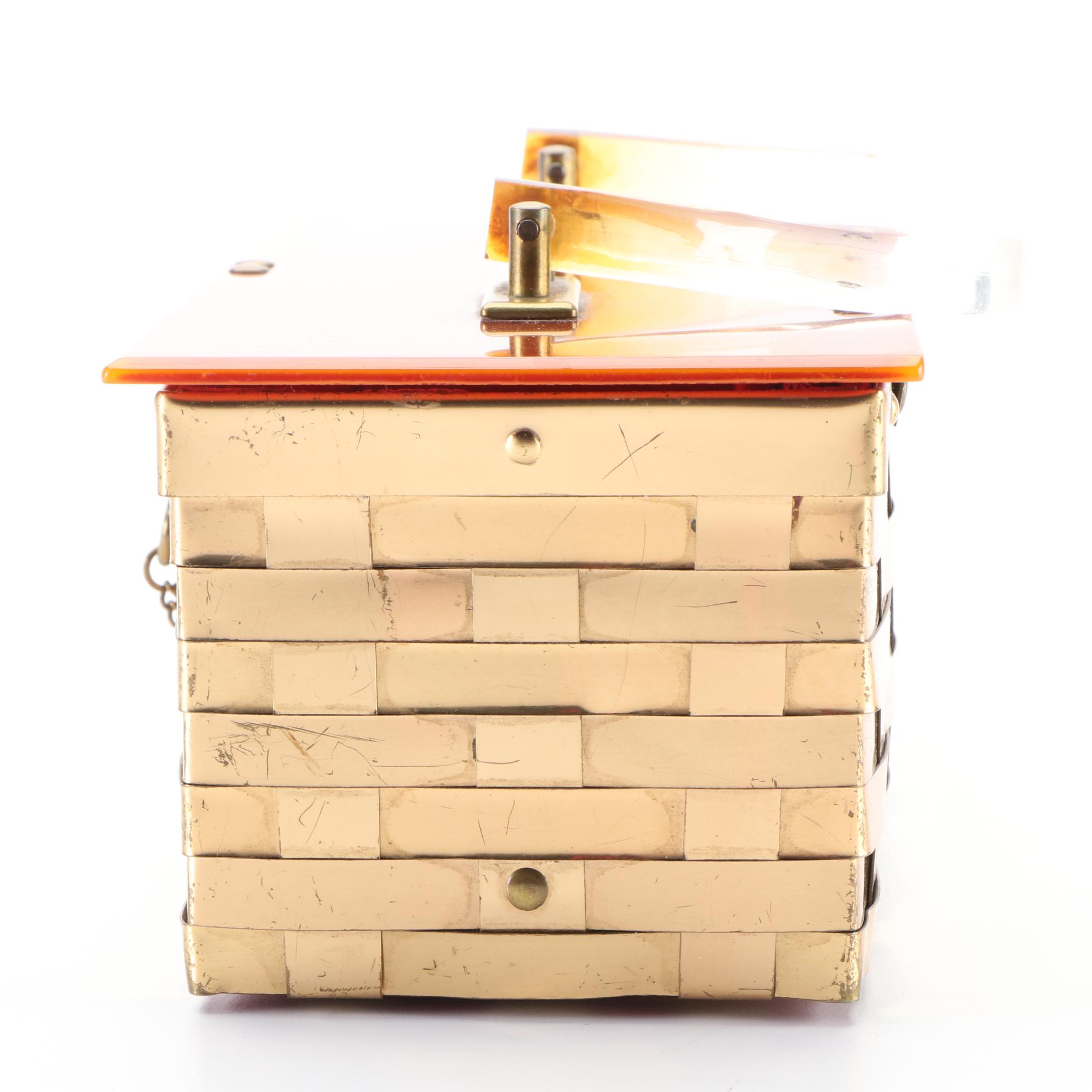 DorsetRex 5th Avenue Lucite and Gold Tone Basket Weave Box Purse