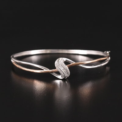 Sterling Diamond Ribbon Hinged Bangle with 10K Accent