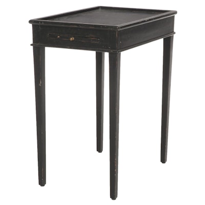 Directoire Style Ebonized Wood Side Table with Draw-Leaf Extension
