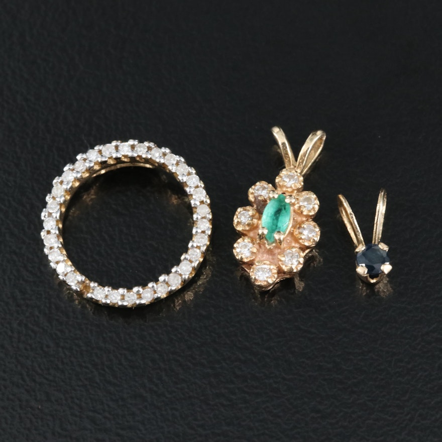 10K and 14K Sapphire, Emerald and Diamond Pendant Selection