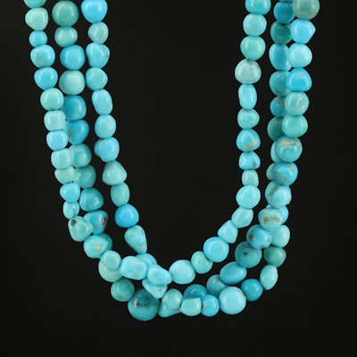 Turquoise Triple-Strand Necklace with Sterling Clasp