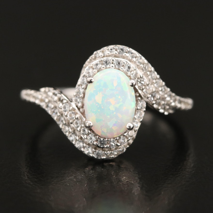 Sterling Opal and Sapphire Bypass Ring