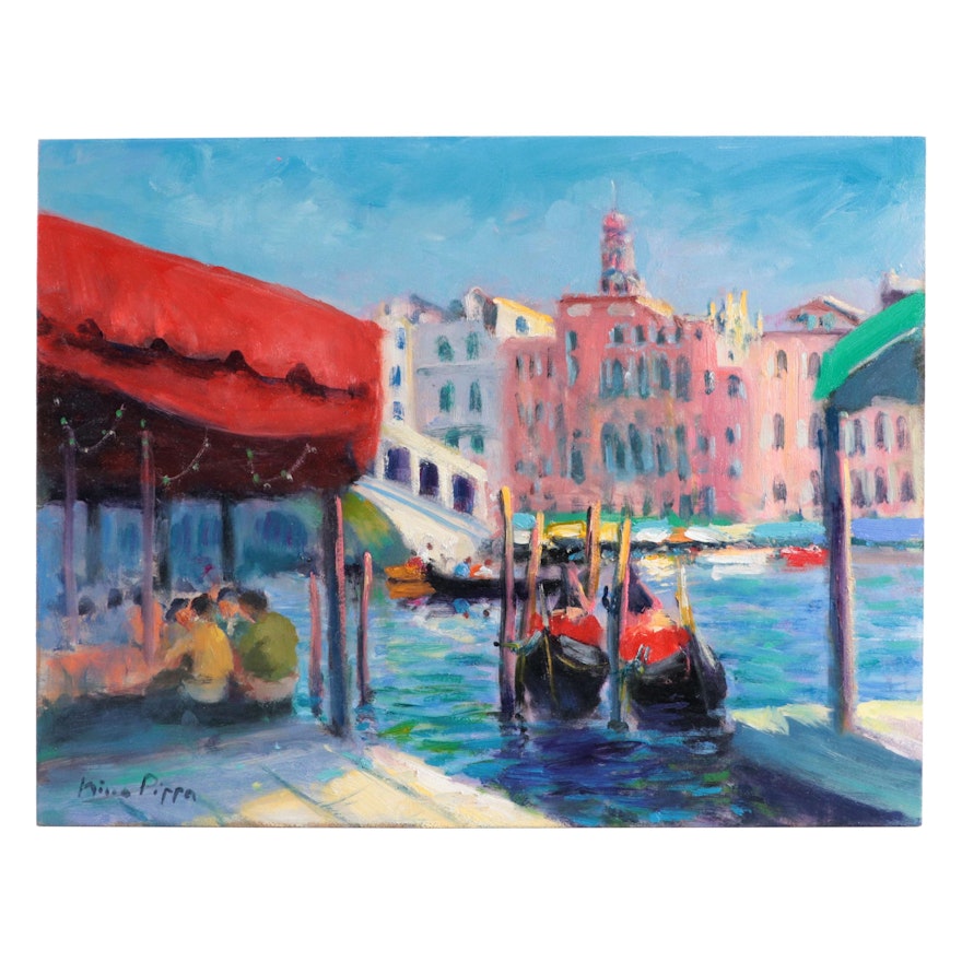 Nino Pippa Oil Painting "Venice - Grand Canal at Rialto Bridge," 2017