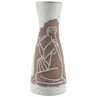Philippe Lambercy Swiss Flute Player Ceramic Vase, Mid-20th Century