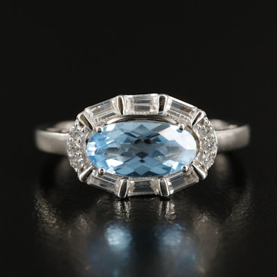 Sterling Swiss Blue Topaz and White Sapphire East-West Ring