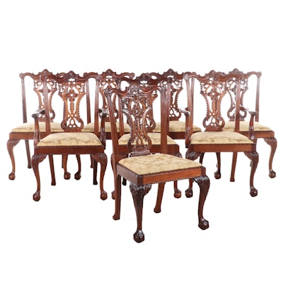 Eight Chippendale Style Carved Mahogany Dining Chairs with Slip-Seats