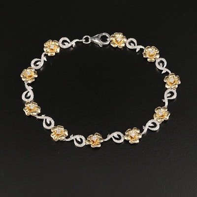 Sterling Diamond Flower Bracelet