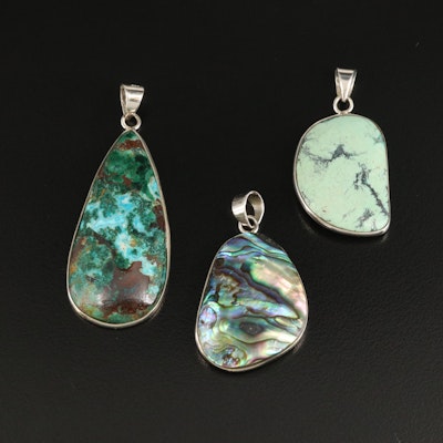 Sterling Abalone, Turquoise and Eilat Stone Pendants