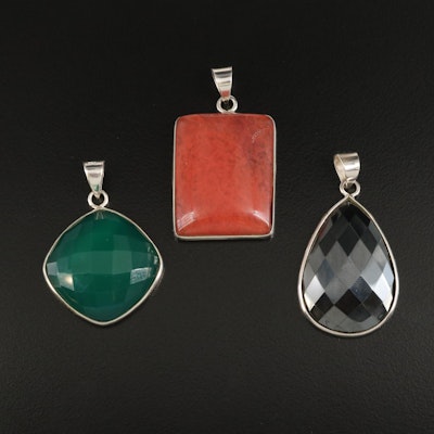 Sterling Chalcedony, Hematite and Glass Pendants