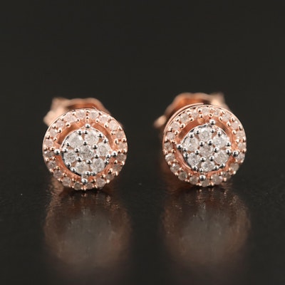 Sterling Diamond Stud Cluster Earrings