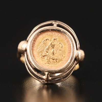 14K Ring with 1945 Mexican Dos Pesos Gold Coin