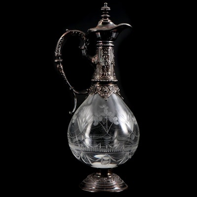 Topázio Etched Glass and Sterling Silver Wine Decanter