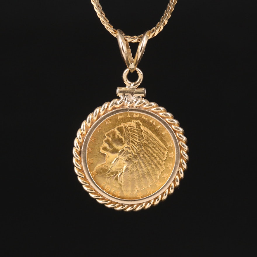 14K Necklace with 1914 Indian Head $2 1/2 Gold Coin
