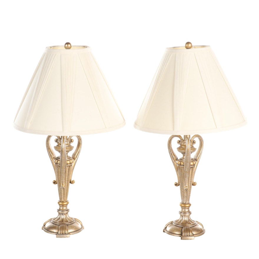 Pair of Berman Distressed Brass and Nickel Finish Table Lamps