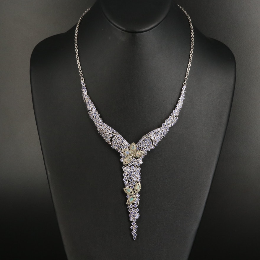 Sterling Opal, Tanzanite and Sapphire Necklace