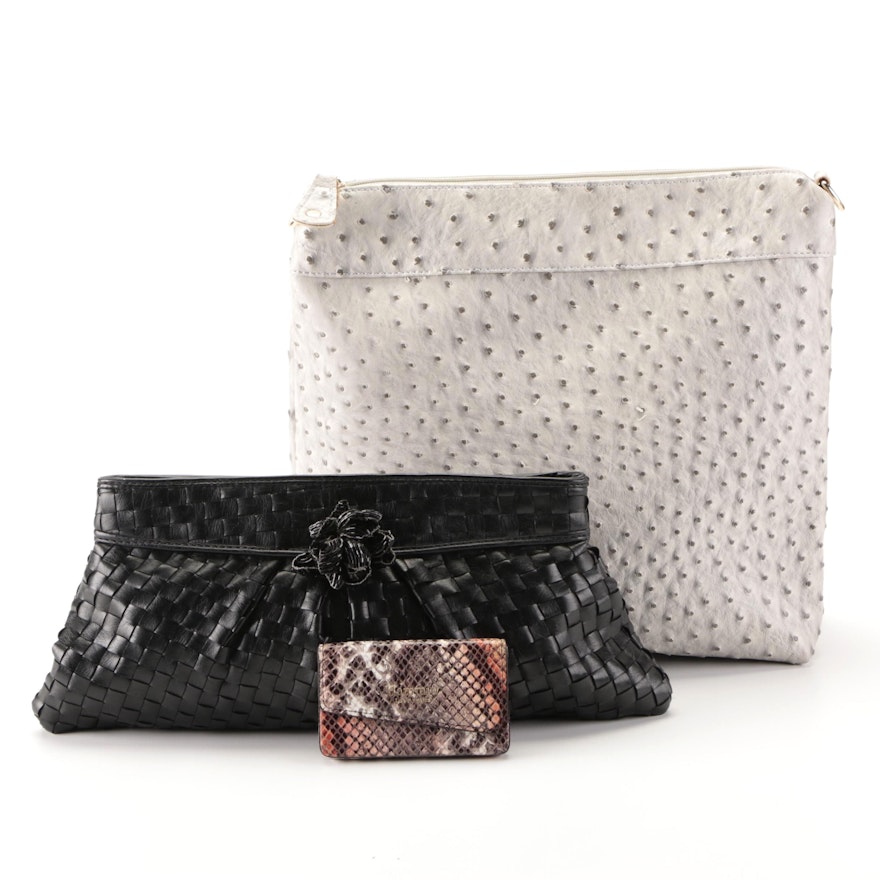 UE Clutch, Hammitt Card Case, and Other Pouch in Woven and Embossed Faux Leather