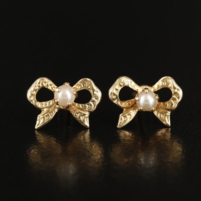 14K Pearl Bow Earrings