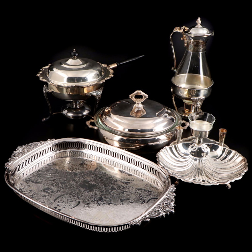Wallace "Baroque" Footed Tray with Other Silver Plate Table Accessories