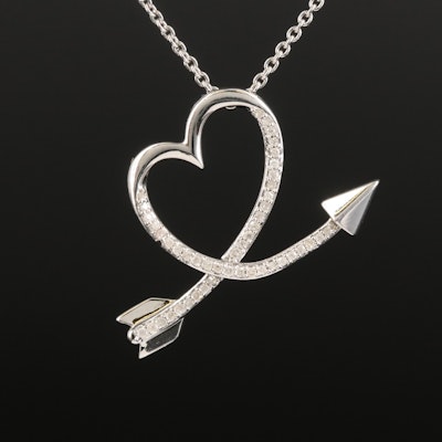Sterling Diamond Heart Arrow Pendant Necklace