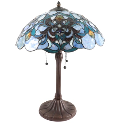 Art Nouveau Style Jeweled Slag Glass Table Lamp, 2009
