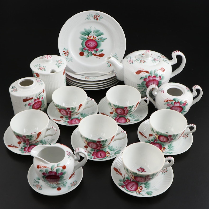 German Hand-Painted Porcelain Tea Set with Ostfriesische Rose Motif