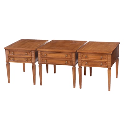 Three Neoclassical Style Walnut Side Tables, Mid-20th Century