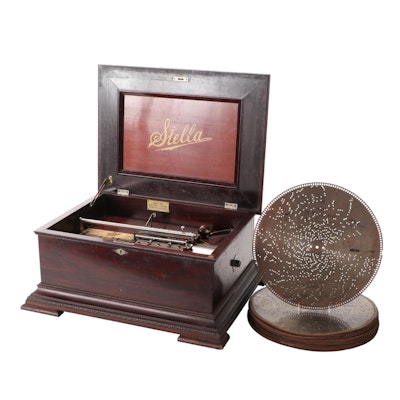 Stella 15.5" Disc Rosewood and Mahogany Music Box with Discs, Late 19th Century