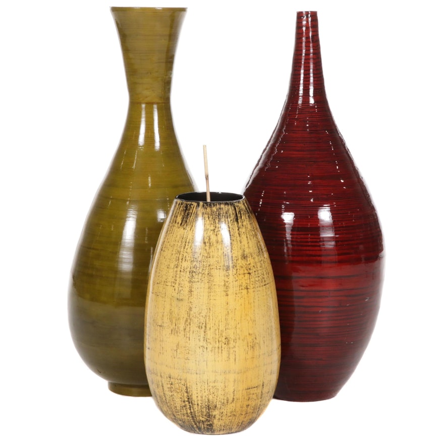 Three Decorative Bamboo Floor Vases