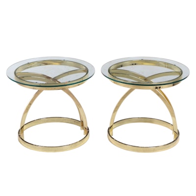 Pair of Modernist Brass and Glass Top Side Tables, Late 20th Century