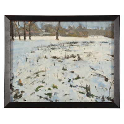 Cody Taylor Landscape Oil Painting of Snowy Field, 2005