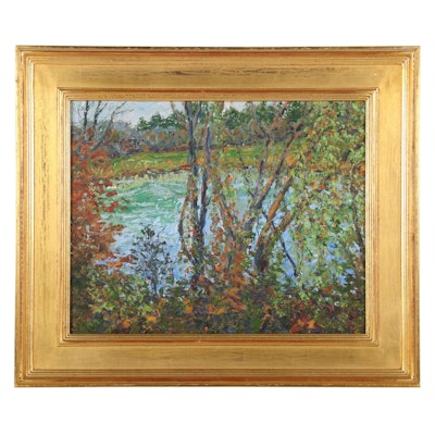 Rick Akers Impasto Oil Painting "Secret Pond," 2001