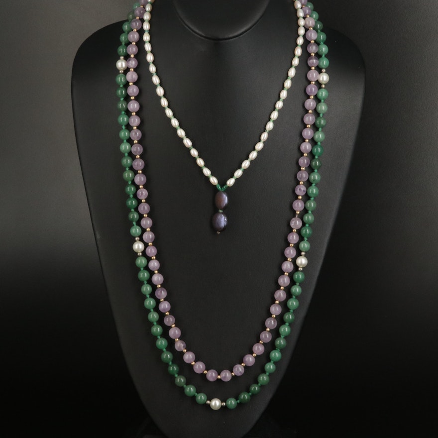 14K Aventurine, Amethyst and Pearl Necklaces