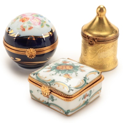 Hand-Painted Gold Encrusted and Other Porcelain Limoges Boxes