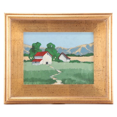 Lynne French Oil Painting of Barnhouse, Late 20th Century