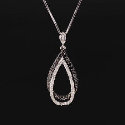 Sterling Diamond Double Teardrop Pendant Necklace