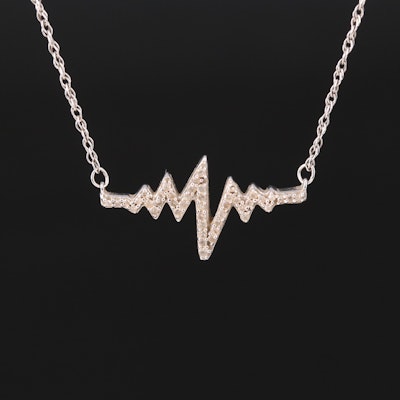 Sterling Diamond Heartbeat Pendant Necklace