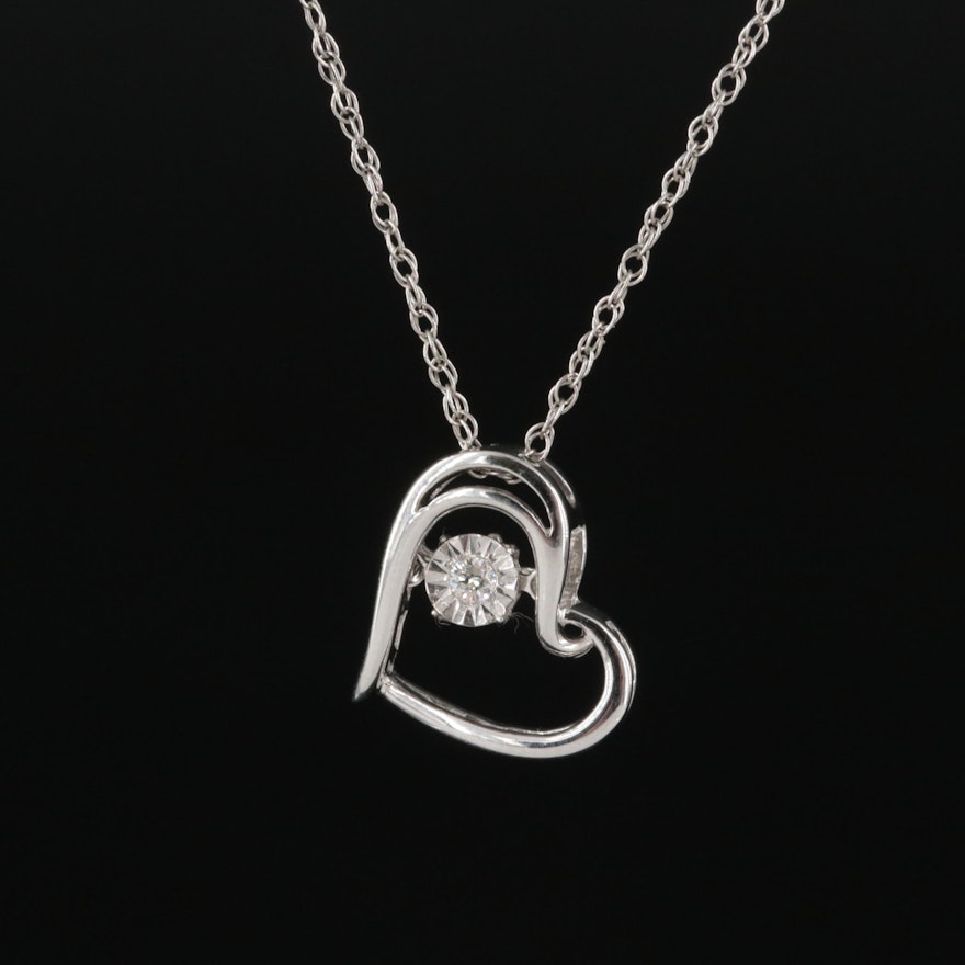 Sterling Diamond En Tremblant Heart Pendant Necklace