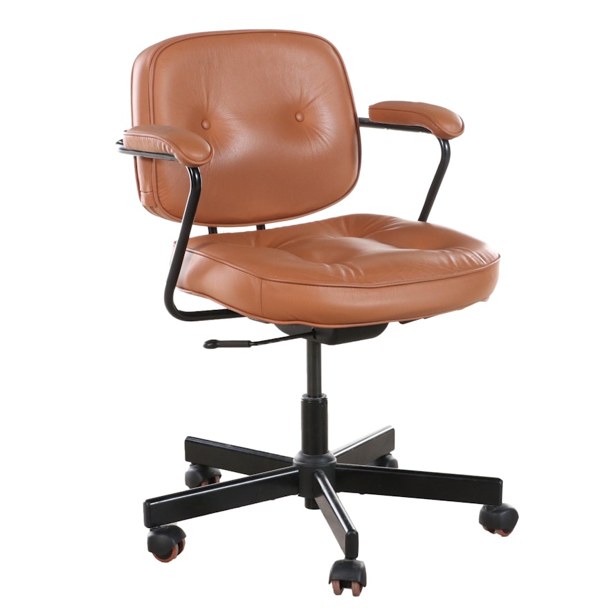 IKEA "Alefjäll" Powder-Coated Steel and Leather Adjustable Swivel Desk Chair